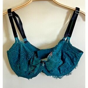 Victoria's Secret DREAM ANGELS Unlined Balconette Bra Green Lace Jewel 36DD